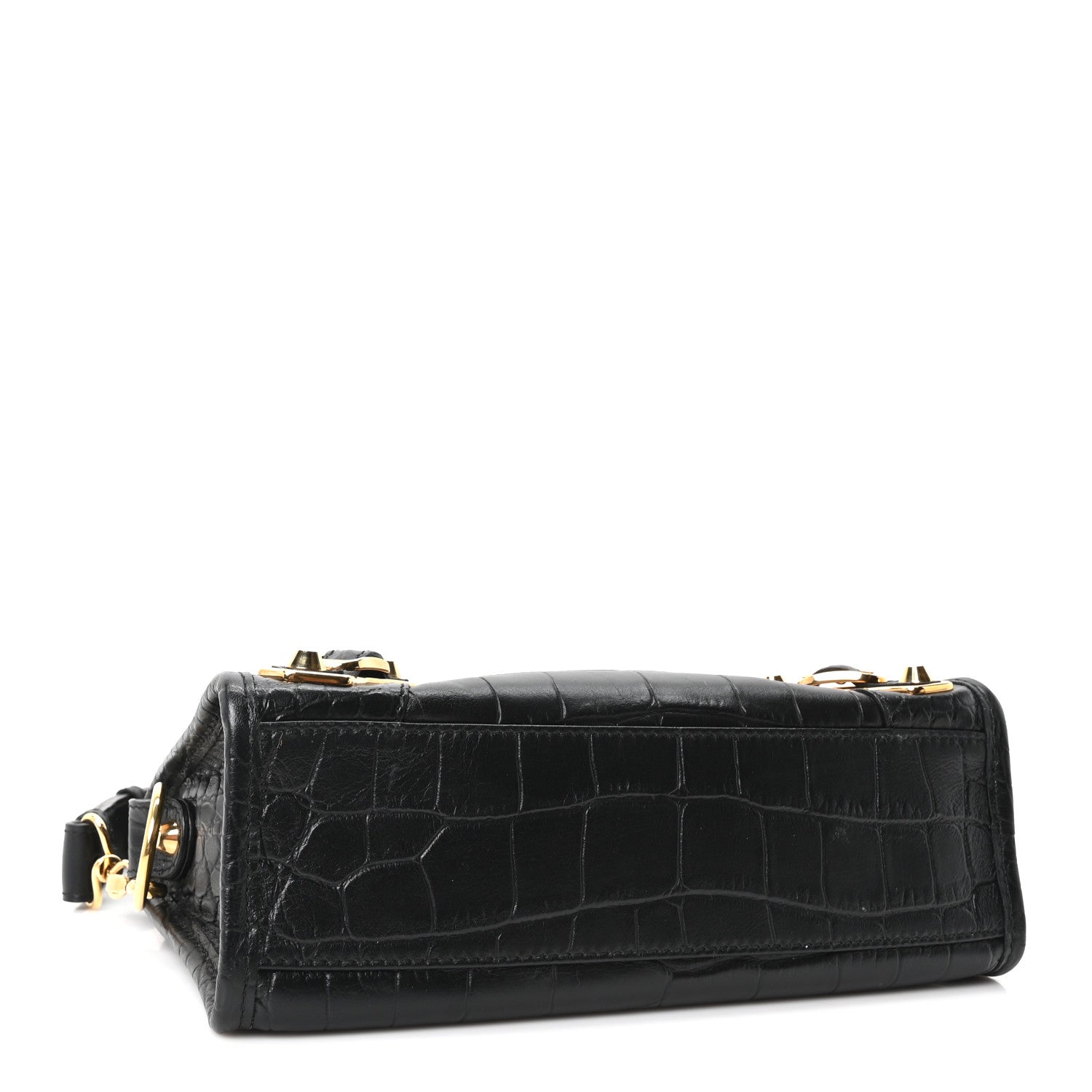 Balenciaga Calfskin Crocodile Embossed Gold Metallic Edge Hardware Mini City Black 4 of 10