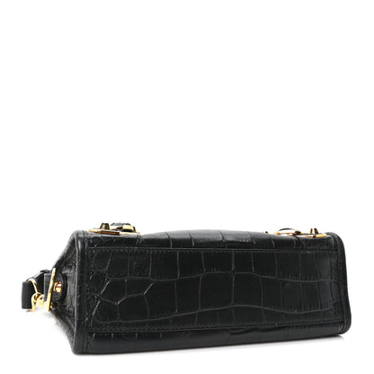 Balenciaga Calfskin Crocodile Embossed Gold Metallic Edge Hardware Mini City Black 4 of 10