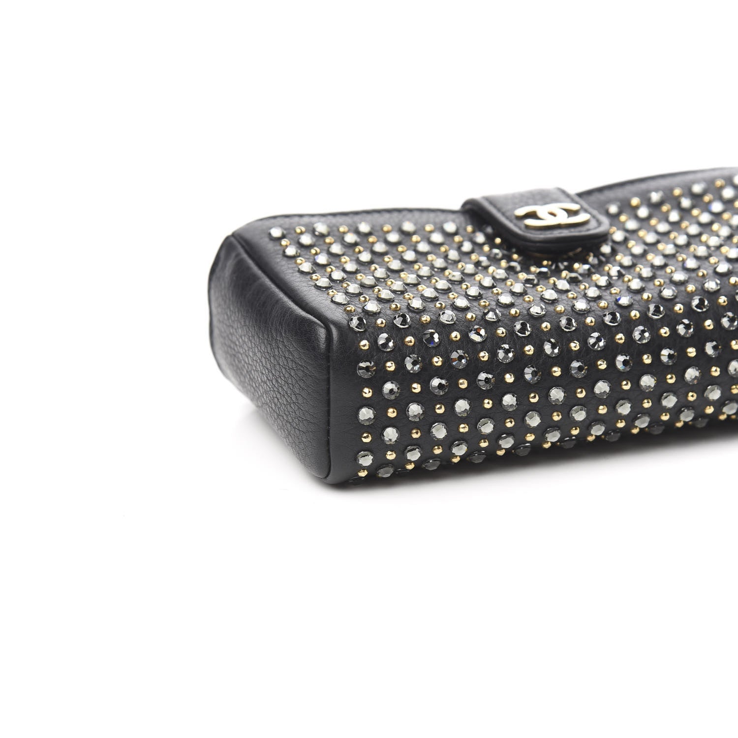 Chanel Calfskin Strass Studded Mini Phone Holder Clutch Black 9 of 11