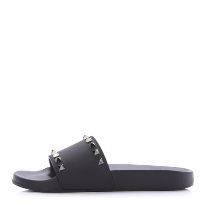 Valentino Garavani Rubber Rockstud Slide Sandals 38 Black 1 of 10
