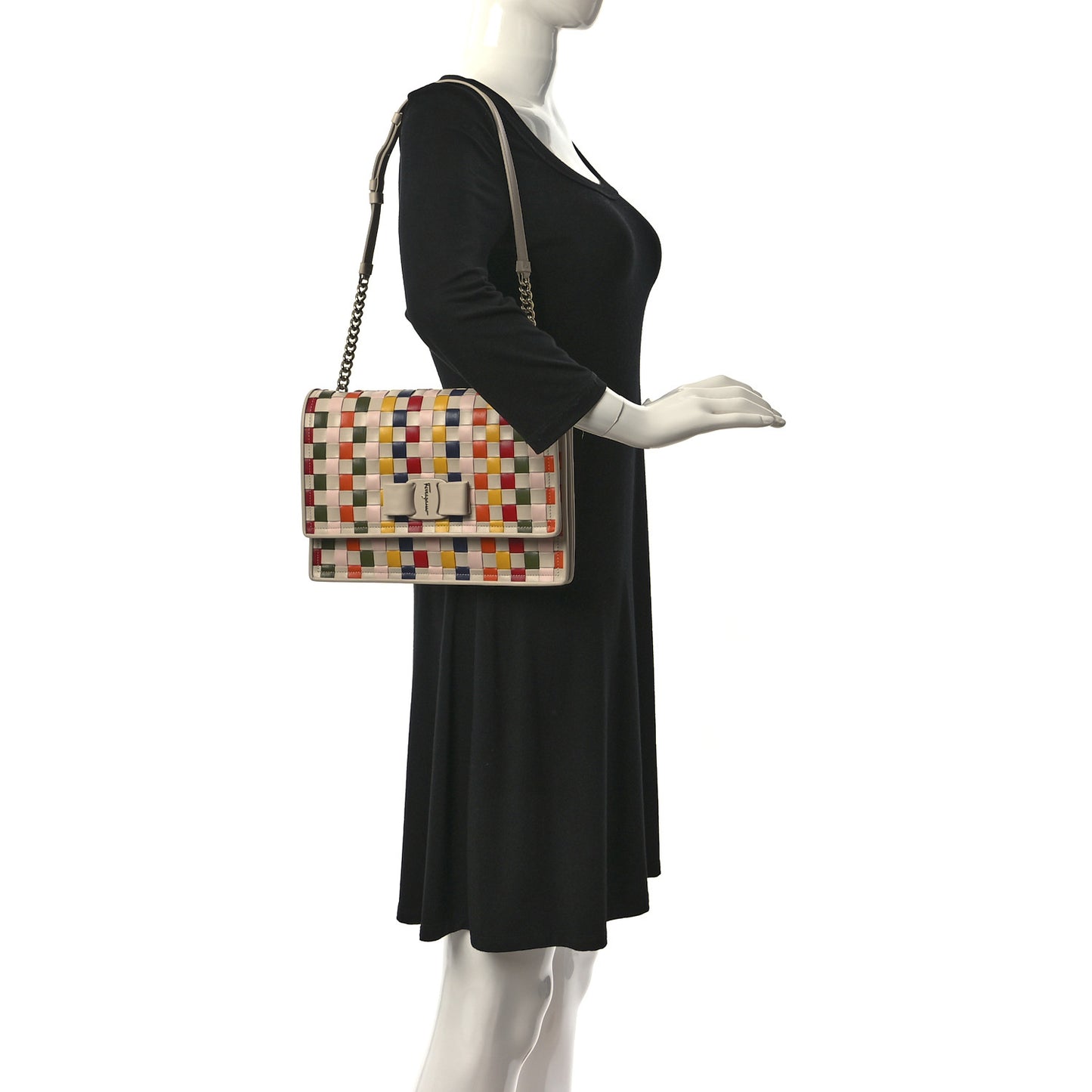 Woven Calfskin Viva Bow Shoulder Bag Multicolor
