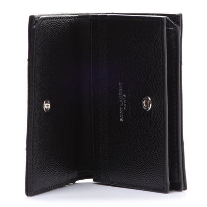 Saint Laurent Grain De Poudre Matelasse Chevron Monogram Card Case Black 5 of 8