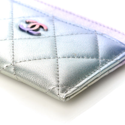 Chanel Gradient Metallic Calfskin Quilted Card Holder Silver Blue Yellow Purple 11 of 12