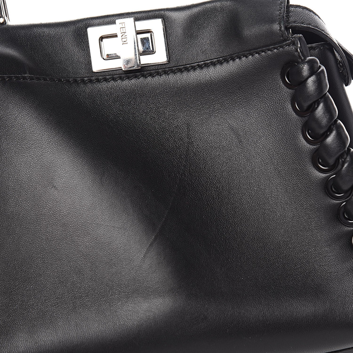 Fendi Nappa Lace Up Mini Peekaboo Iconic Satchel Black 11 of 13