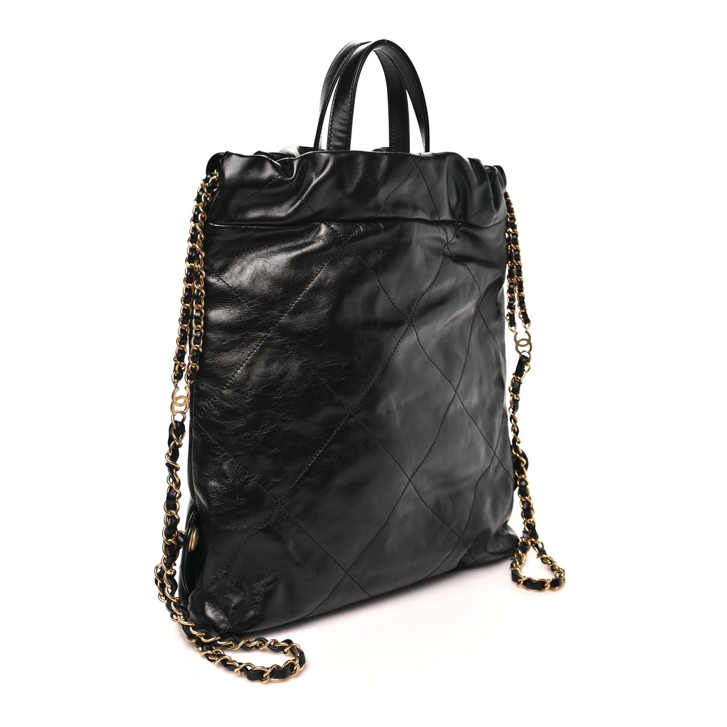Shiny Calfskin Quilted Chanel 22 Backpack Black