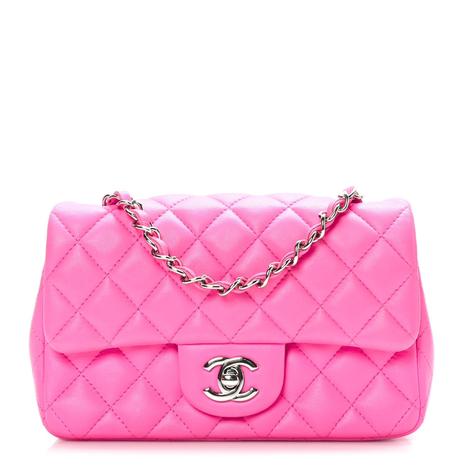 Chanel Lambskin Quilted Mini Rectangular Flap Neon Pink 1 of 10
