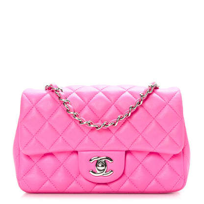 Chanel Lambskin Quilted Mini Rectangular Flap Neon Pink 1 of 10