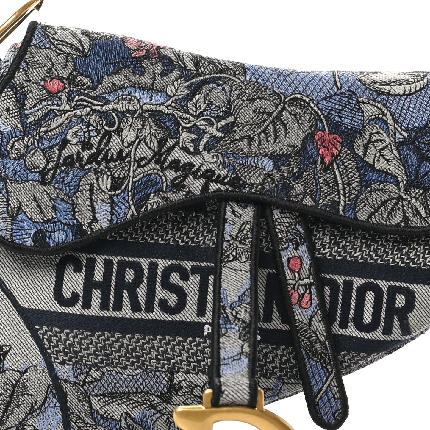 Canvas Embroidered Jardin Magique Saddle Bag Denim Multicolor