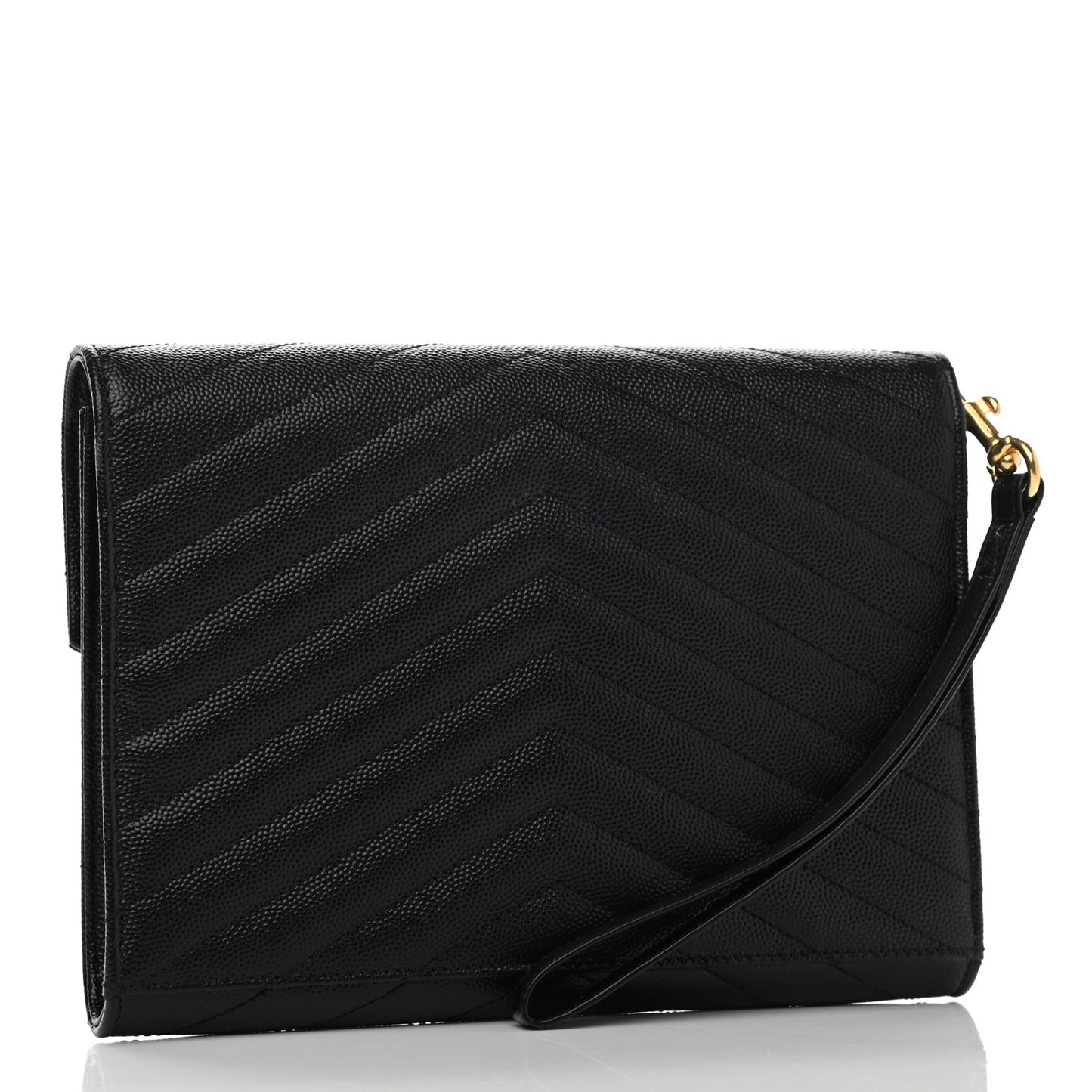 Grain De Poudre Matelasse Chevron Monogram Envelope Clutch Black