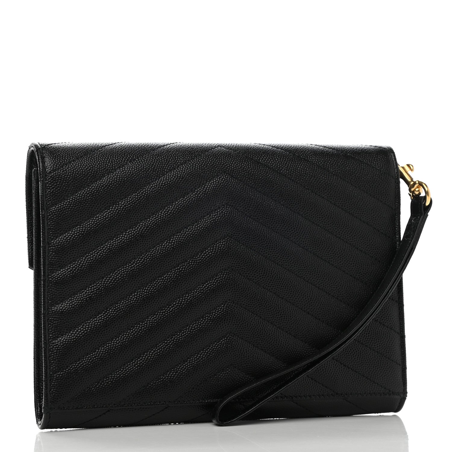 Saint Laurent Grain De Poudre Matelasse Chevron Monogram Envelope Clutch Black 3 of 8