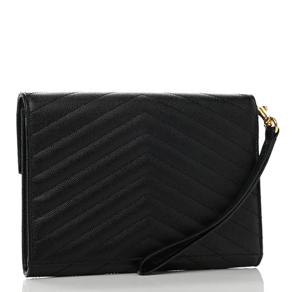 Saint Laurent Grain De Poudre Matelasse Chevron Monogram Envelope Clutch Black 3 of 8