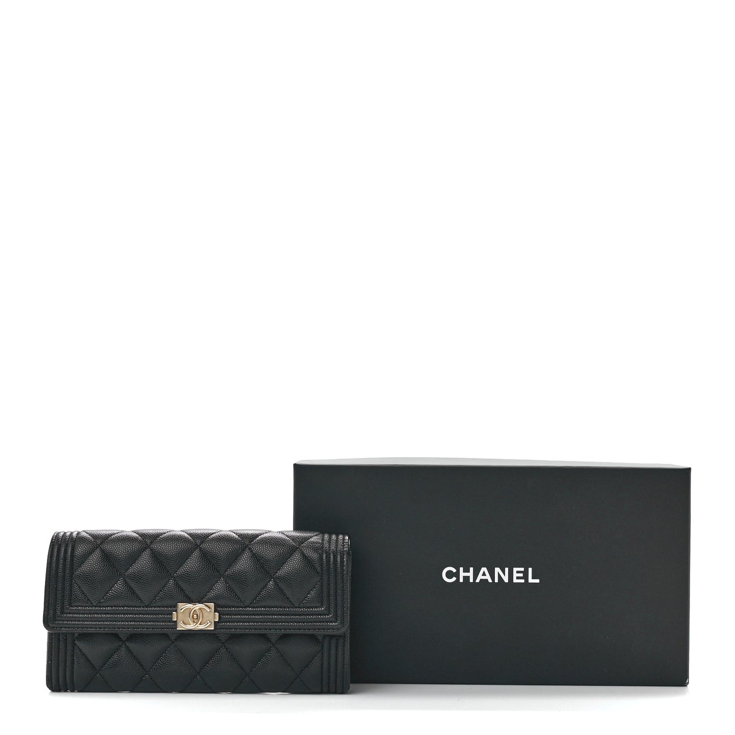 Caviar Quilted Large Boy Gusset Flap Wallet Black