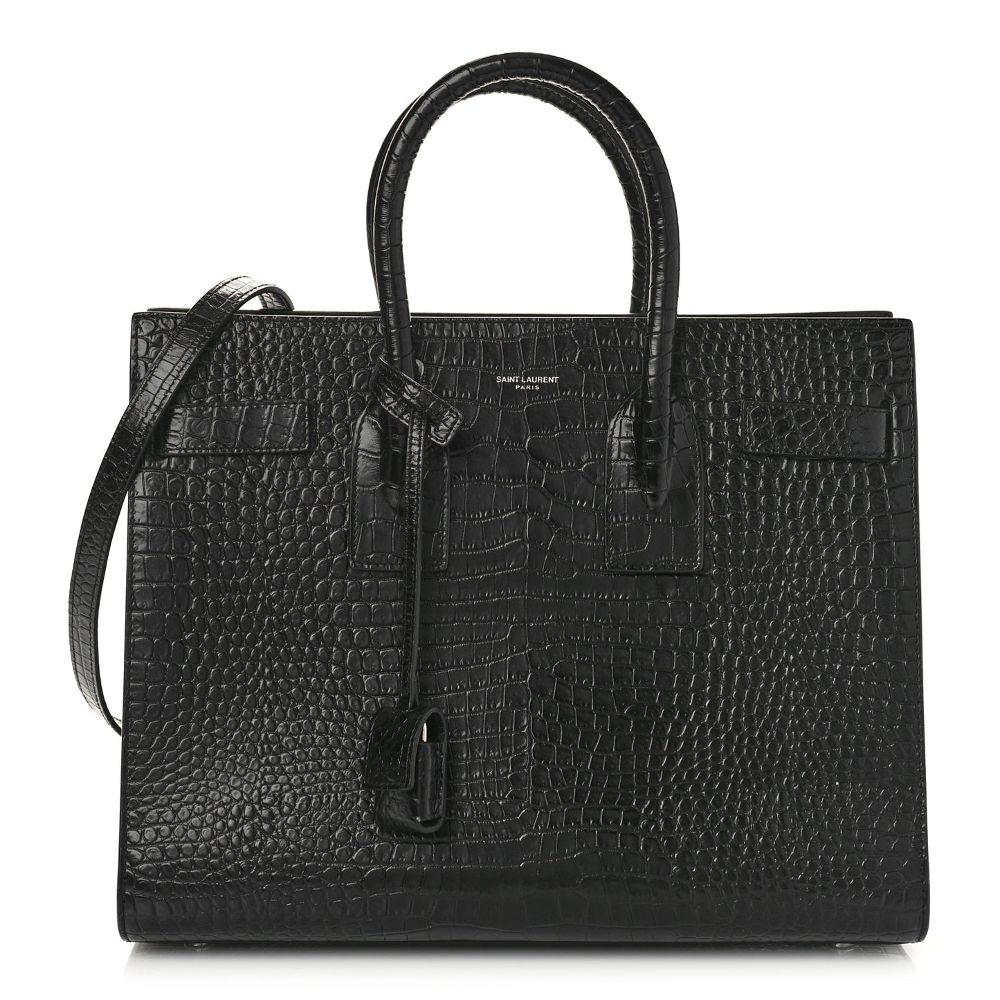 Calfskin Crocodile Embossed Small Sac de Jour Black