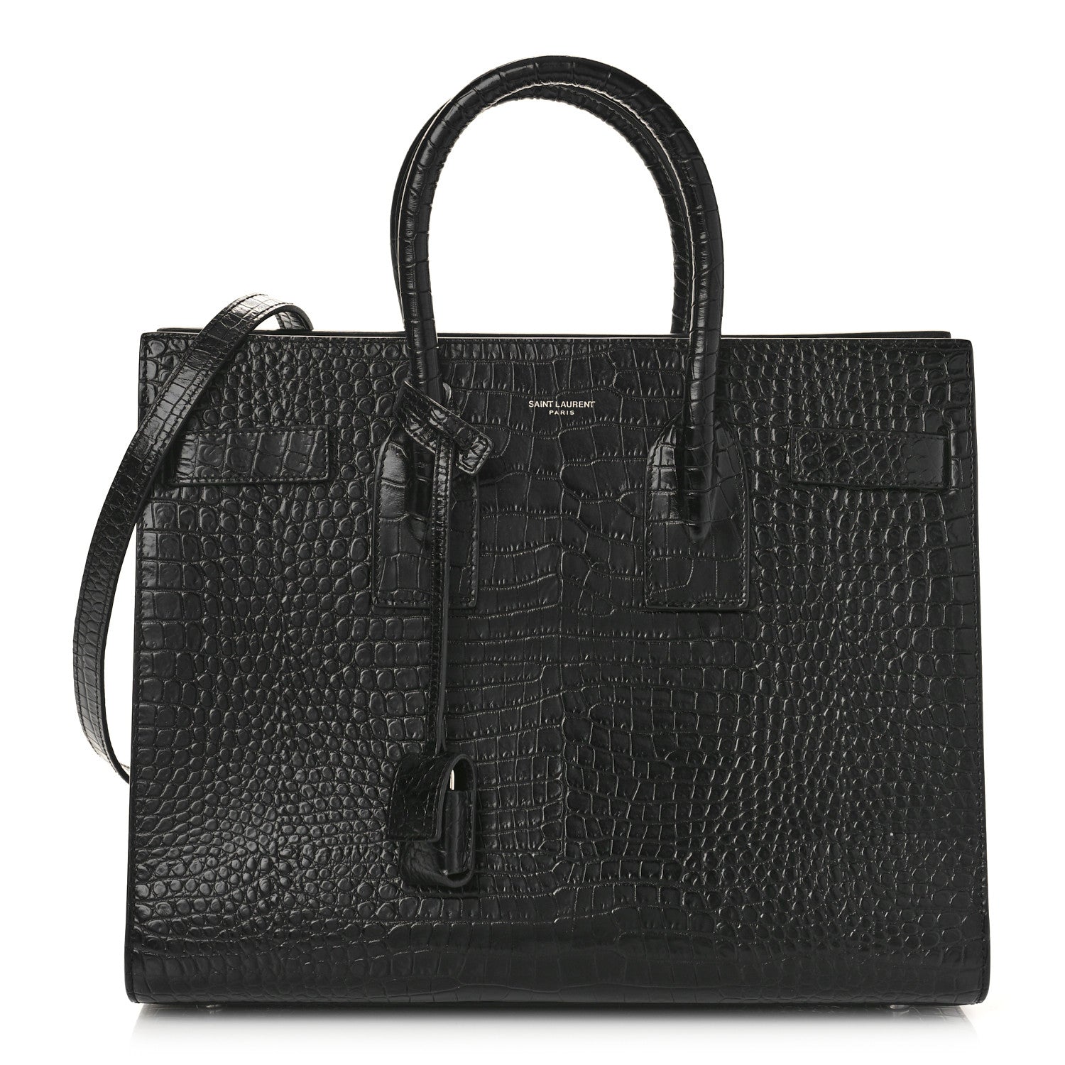Saint Laurent Calfskin Crocodile Embossed Small Sac de Jour Black 1 of 11
