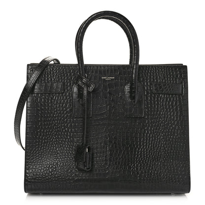 Saint Laurent Calfskin Crocodile Embossed Small Sac de Jour Black 1 of 11