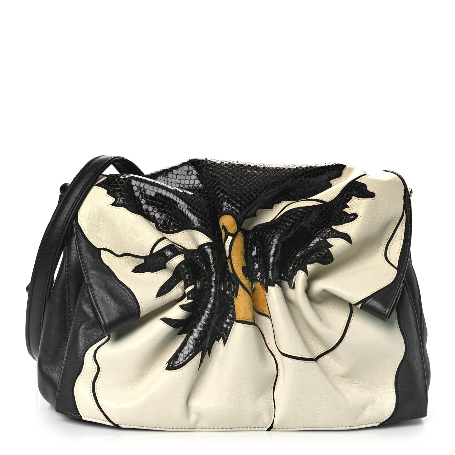 Lambskin Snakeskin Bloomy Crossbody Bag Black