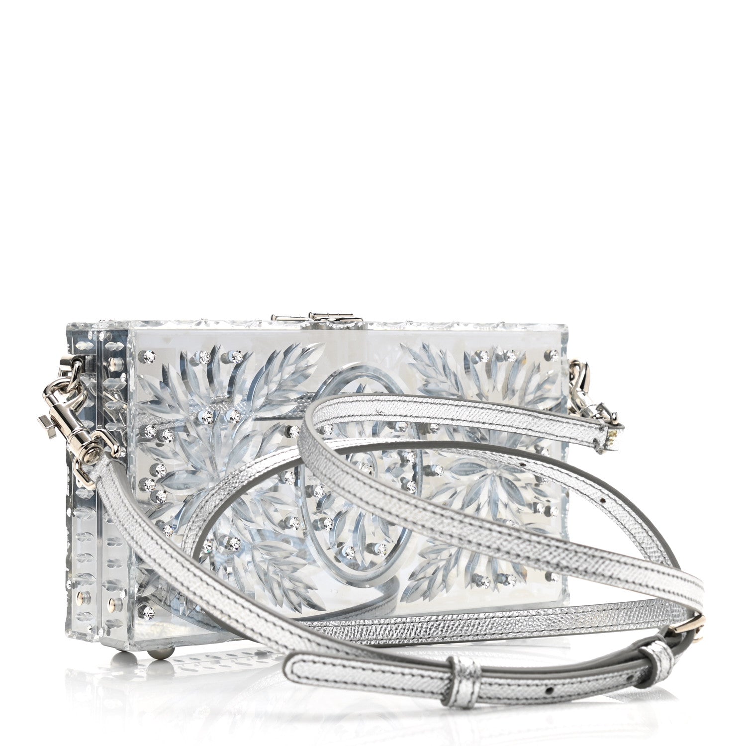 Dolce & Gabbana Crystal Embellished Plexiglass Dolce Box Clutch Silver 3 of 10