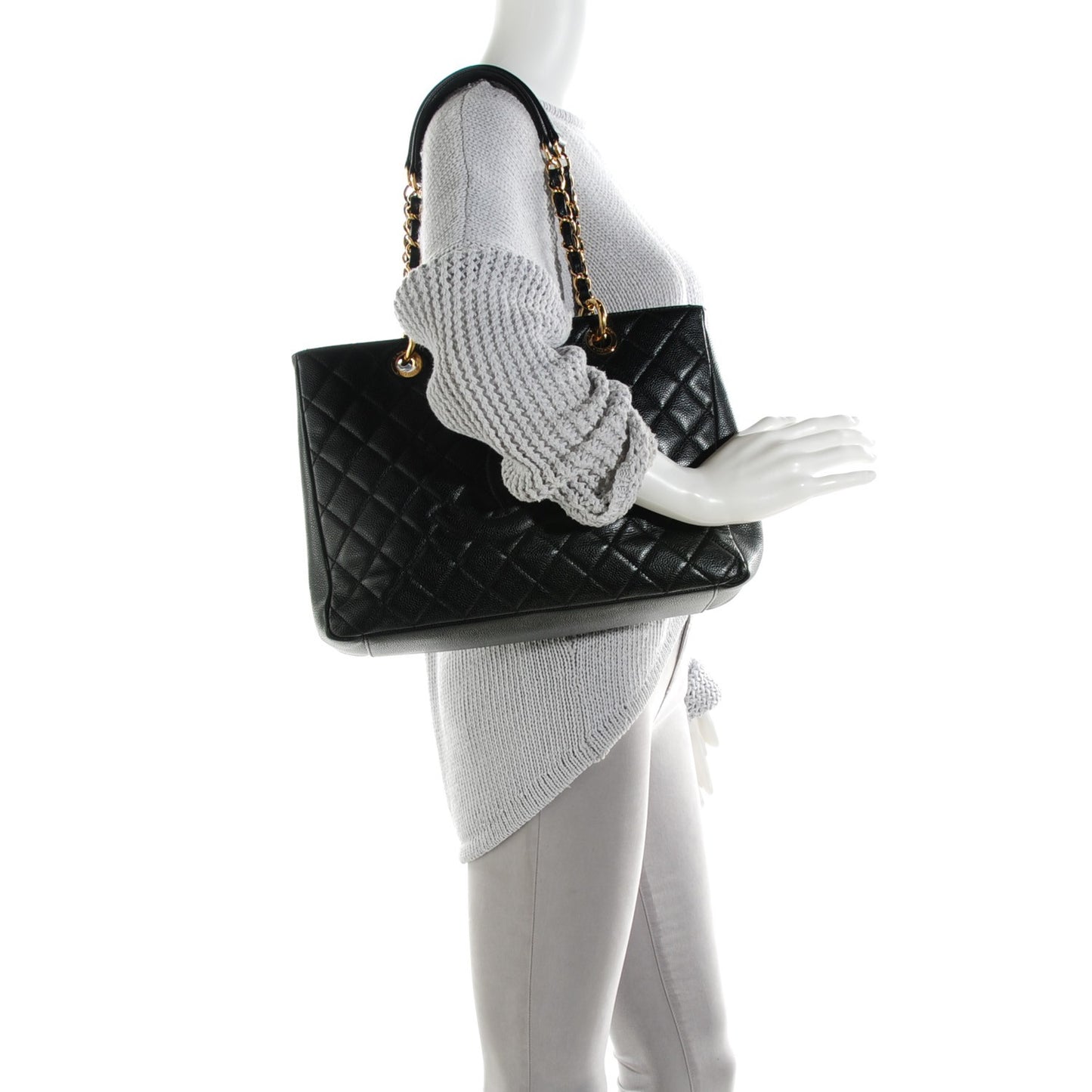 Caviar Quilted Grand Shopping Tote GST Black