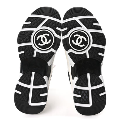 Chanel Mesh Suede Grained Calfskin Womens CC Sneakers 38 White Black 6 of 10
