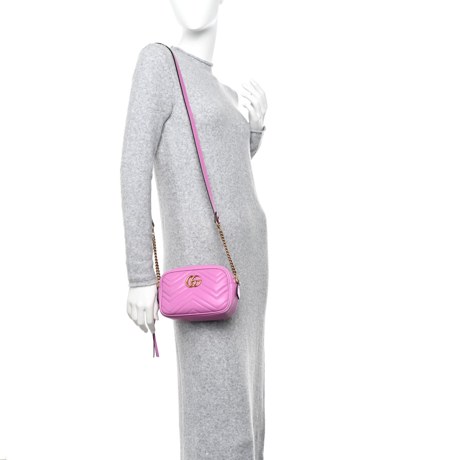Gucci Calfskin Matelasse Mini GG Marmont Chain Shoulder Bag Candy Mousse 2 of 12