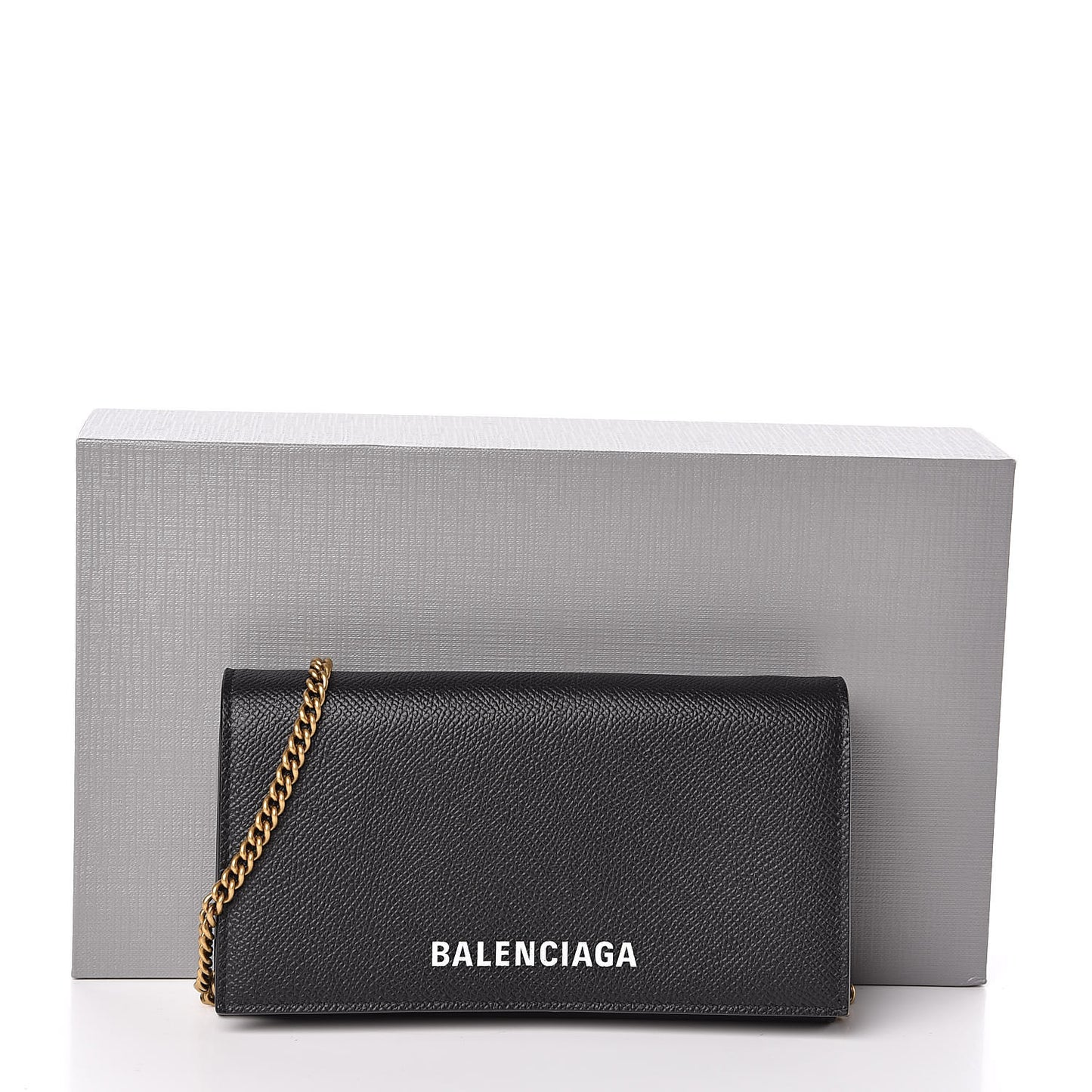 Signature Grained Calfskin Logo Ville Wallet on Chain Black