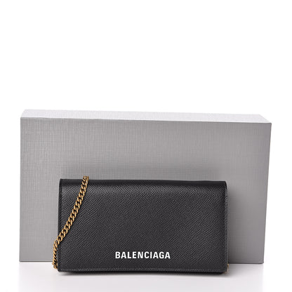 Balenciaga Signature Grained Calfskin Logo Ville Wallet on Chain Black 10 of 10