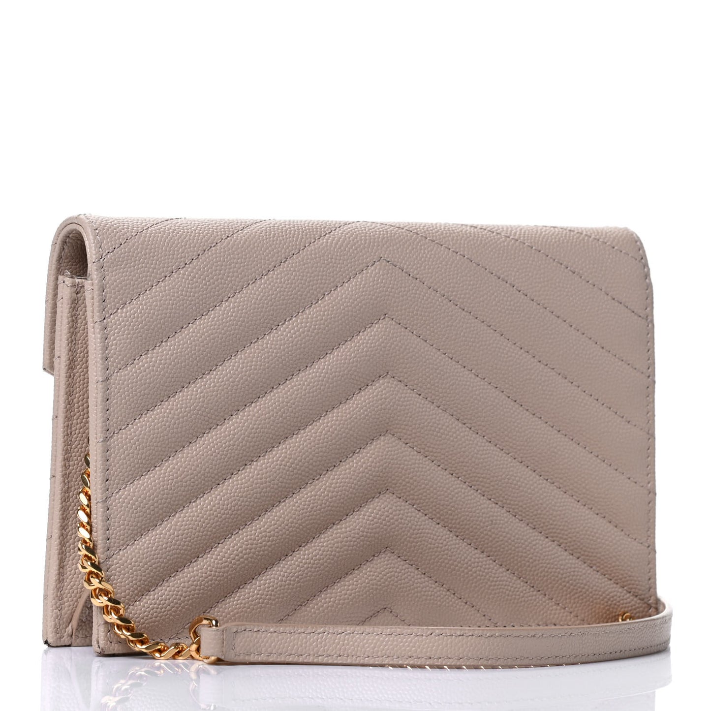 Grain De Poudre Matelasse Chevron Monogram Envelope Chain Wallet Dark Beige