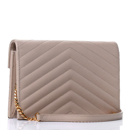 Saint Laurent Grain De Poudre Matelasse Chevron Monogram Envelope Chain Wallet Dark Beige 2 of 4