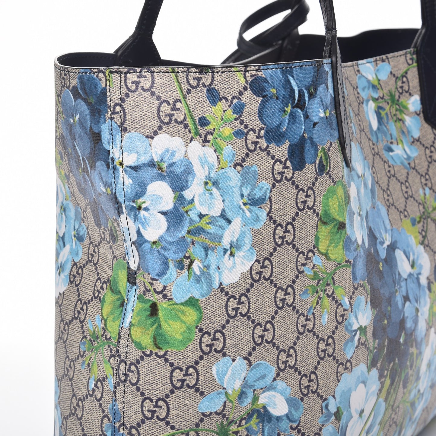 GG Supreme Monogram Blooms Medium Reversible Tote Beige Blue Navy