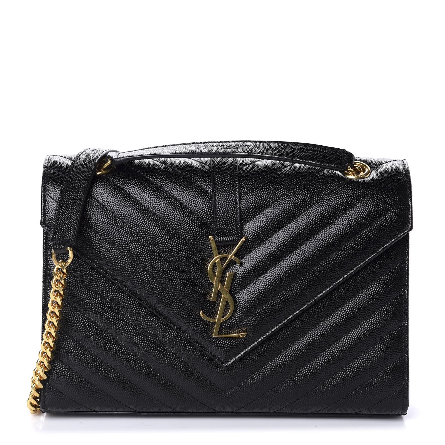 Saint Laurent Grain De Poudre Matelasse Chevron Medium Monogram Satchel Black 1 of 11