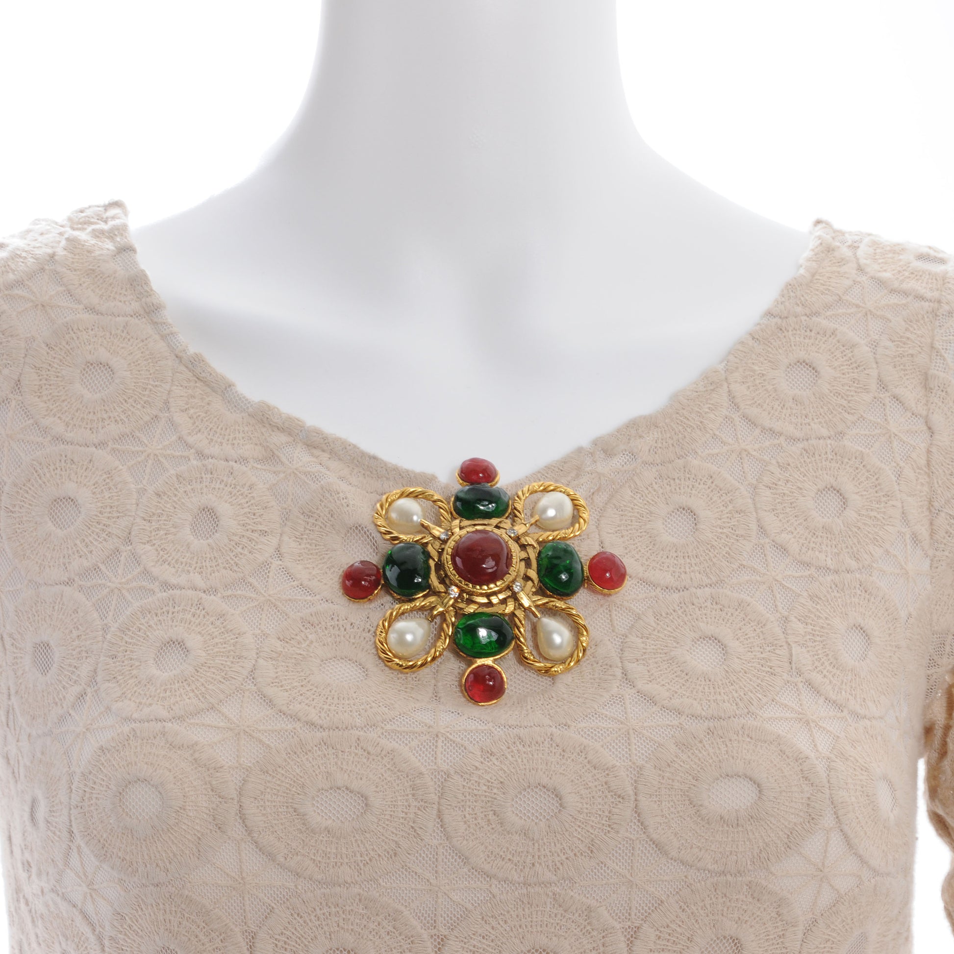 Chanel Gripoix Poured Glass Crystal Pearl Brooch Gold 2 of 7