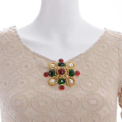 Chanel Gripoix Poured Glass Crystal Pearl Brooch Gold 2 of 7