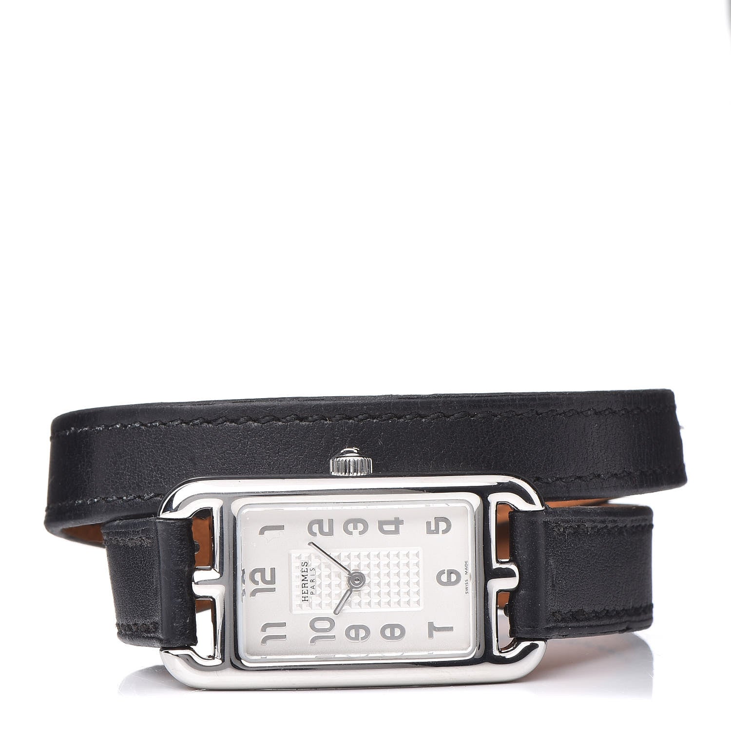 Hermes Stainless Steel Barenia 20mm Nantucket Double Tour Quartz Watch Noir 3 of 14