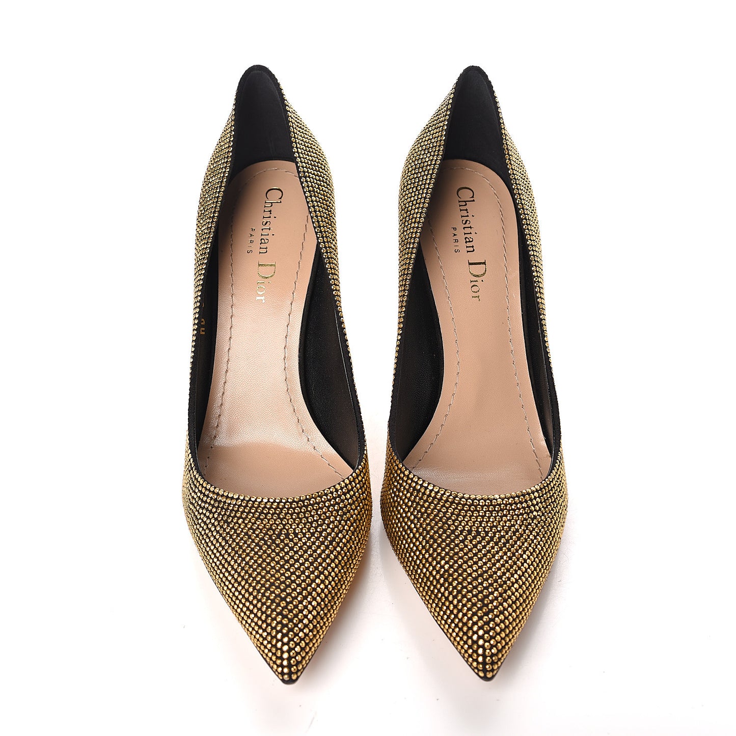Calfskin Studded Pumps 38.5 Black Gold