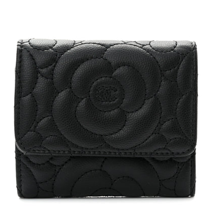 Chanel Caviar Camellia Embossed Compact Wallet Black 1 of 16