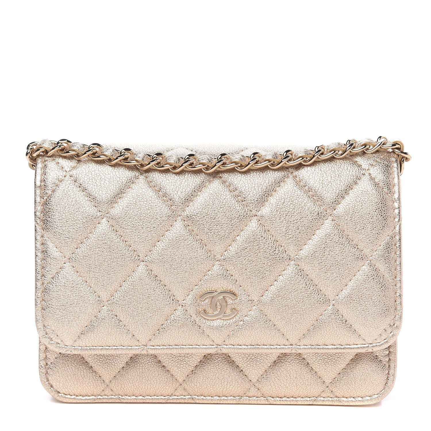 Chanel Metallic Lambskin Quilted Mini Wallet On Chain WOC Gold 1 of 10