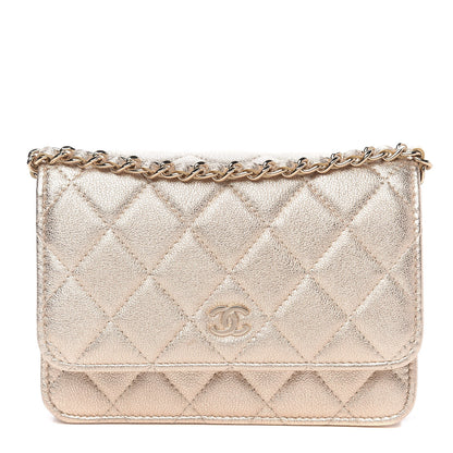 Chanel Metallic Lambskin Quilted Mini Wallet On Chain WOC Gold 1 of 10