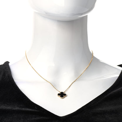Van Cleef & Arpels 18K Yellow Gold Black Onyx Vintage Alhambra Pendant Necklace 2 of 6