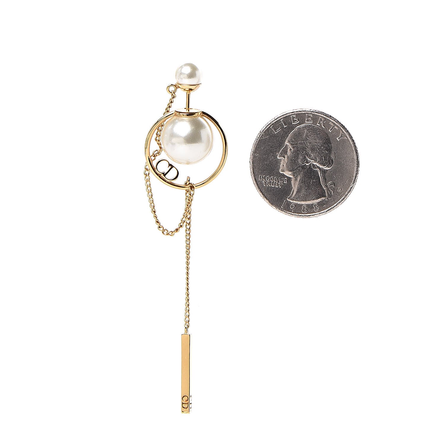 Christian Dior Pearl Tribales Dangle Chain Earrings Gold 2 of 5