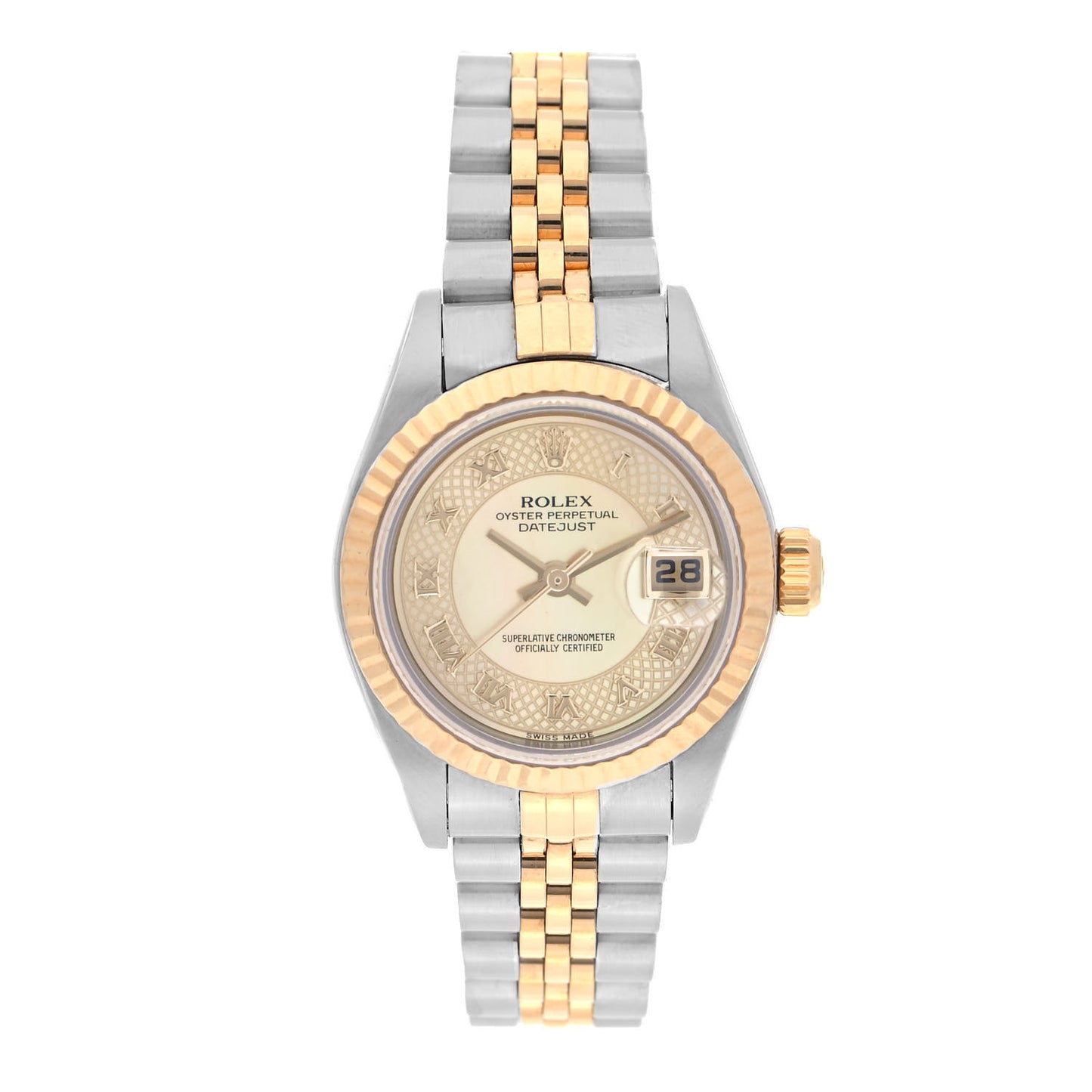 Stainless Steel 18K Yellow Gold Mother of Pearl 26mm Oyster Perpetual Datejust Watch Champagne 79173