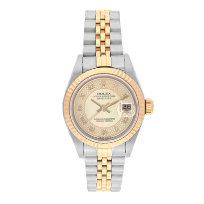 Rolex Stainless Steel 18K Yellow Gold Mother of Pearl 26mm Oyster Perpetual Datejust Watch Champagne 79173 1 of 5