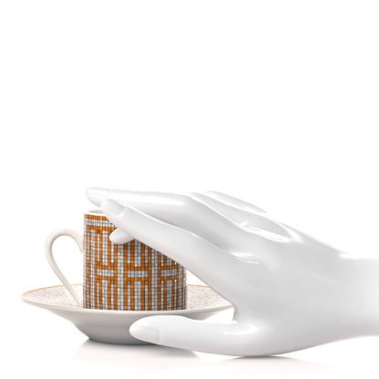 Hermes Porcelain Mosaique Au 24 Gold Coffee Cup and Saucer Set of 2 2 of 11