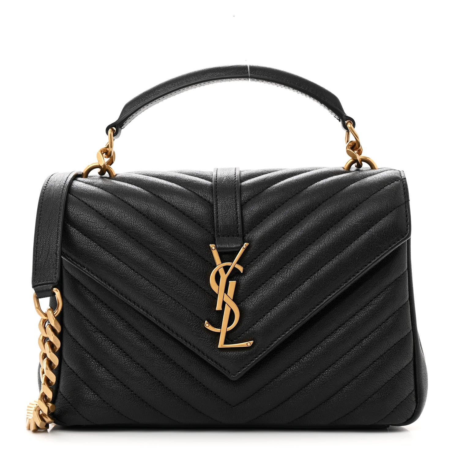Saint Laurent Sheepskin Matelasse Chevron Monogram Medium College Bag Black 1 of 14