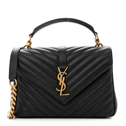 Saint Laurent Sheepskin Matelasse Chevron Monogram Medium College Bag Black 1 of 14