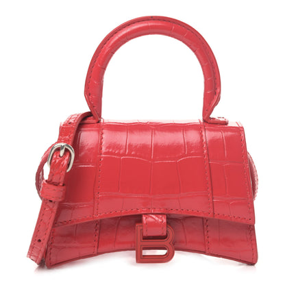 Balenciaga Shiny Calfskin Tonal B Crocodile Embossed Hourglass Top Handle Bag Mini Bright Red 1 of 4