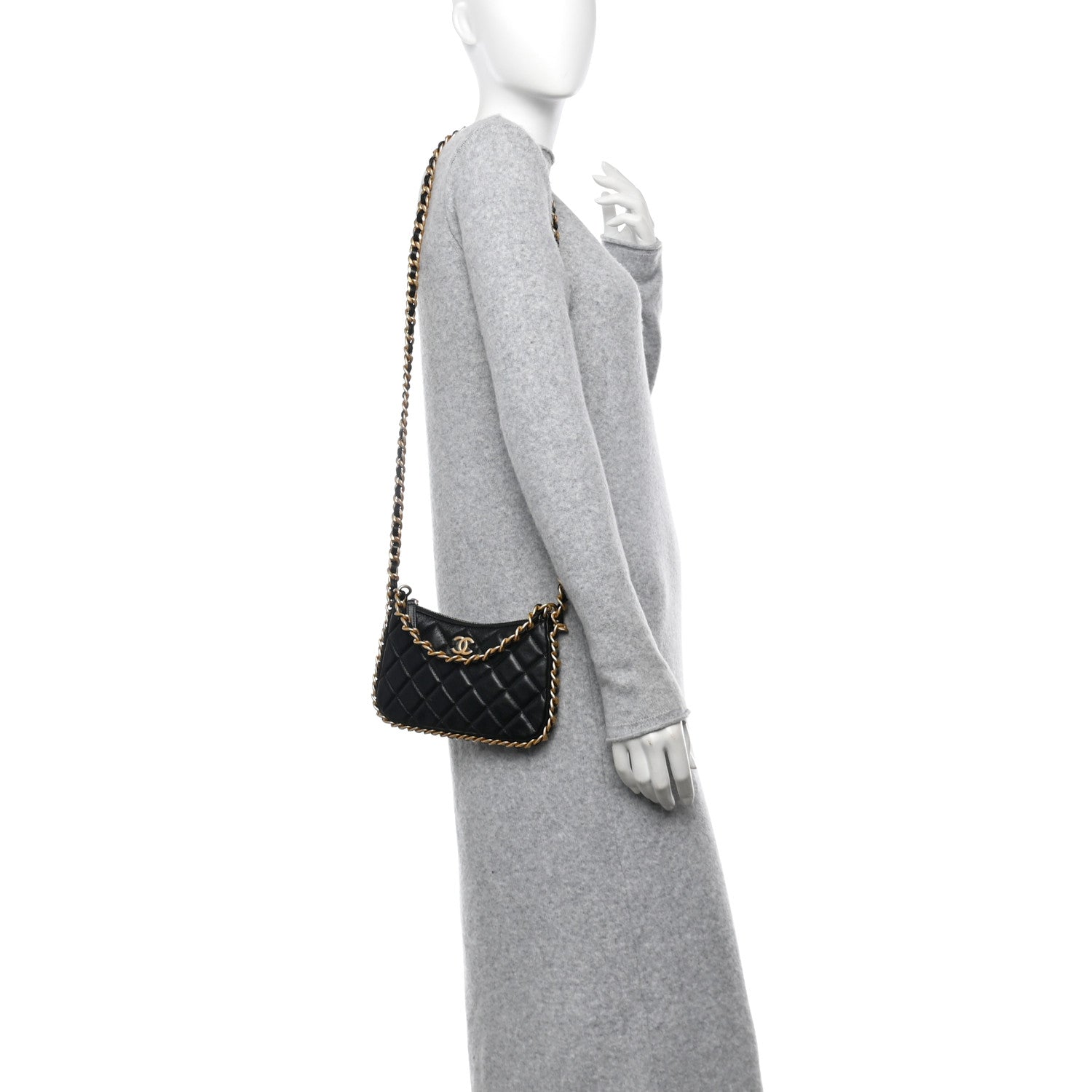 Chanel Lambskin Quilted Chain Around Top Handle Mini Bag Black 2 of 10