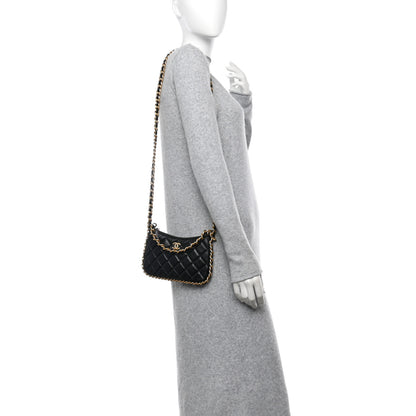 Chanel Lambskin Quilted Chain Around Top Handle Mini Bag Black 2 of 10