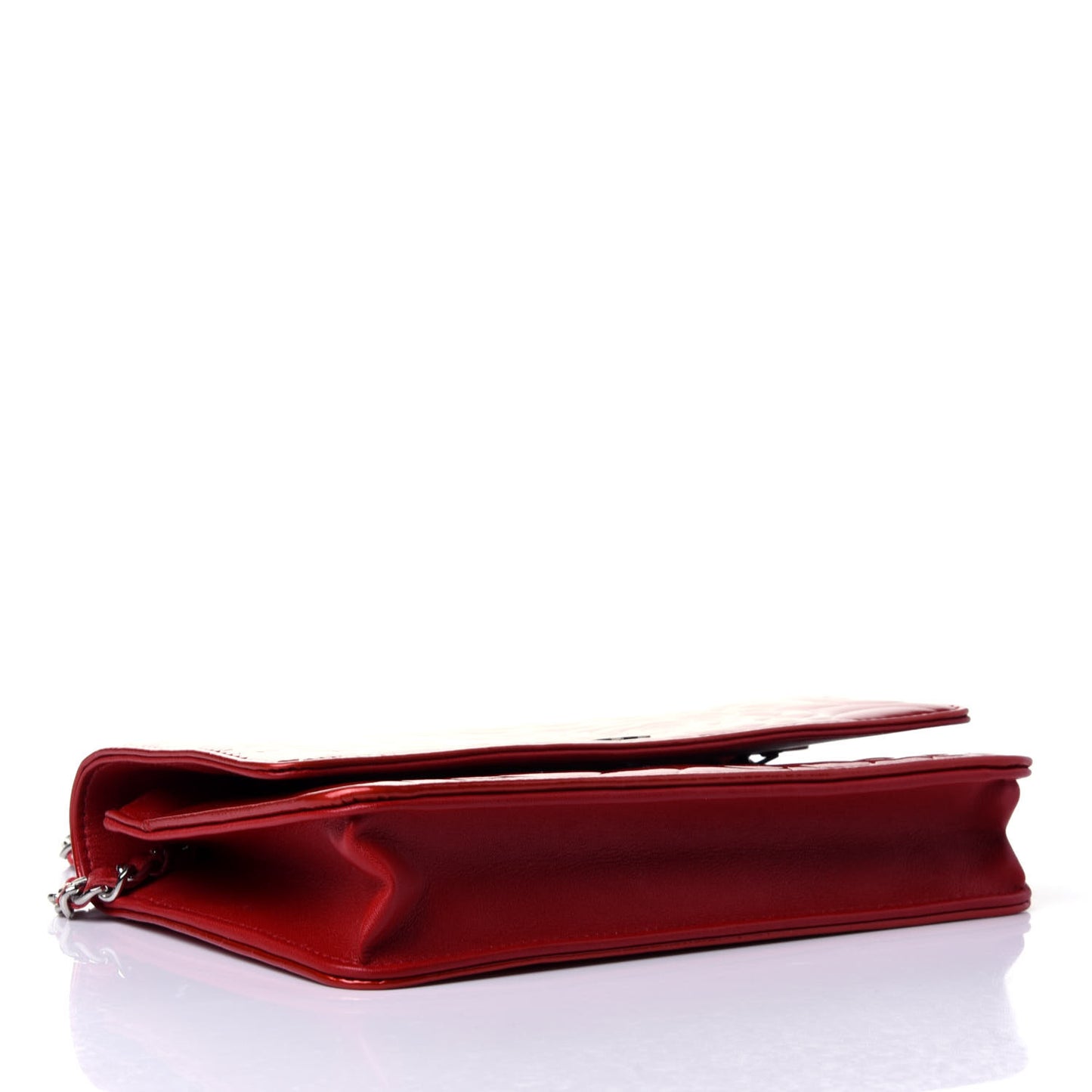 Patent Camellia Embossed Wallet On Chain WOC Dark Red
