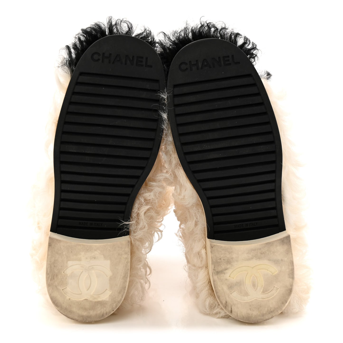 Shearling Sheepskin High Boots 37.5 Ivory Black