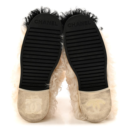 Chanel Shearling Sheepskin High Boots 37.5 Ivory Black 6 of 10